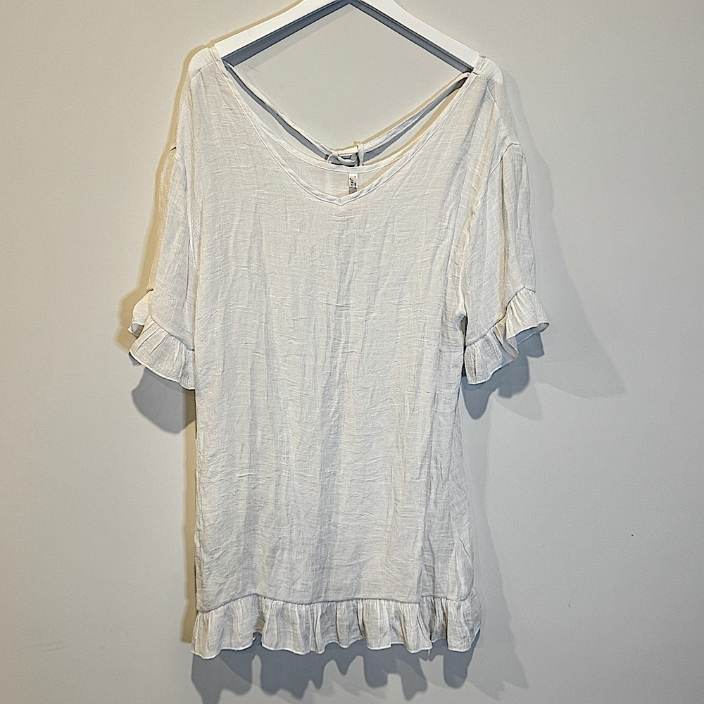 Women’s White Swim Coverup with Ruffle Hem